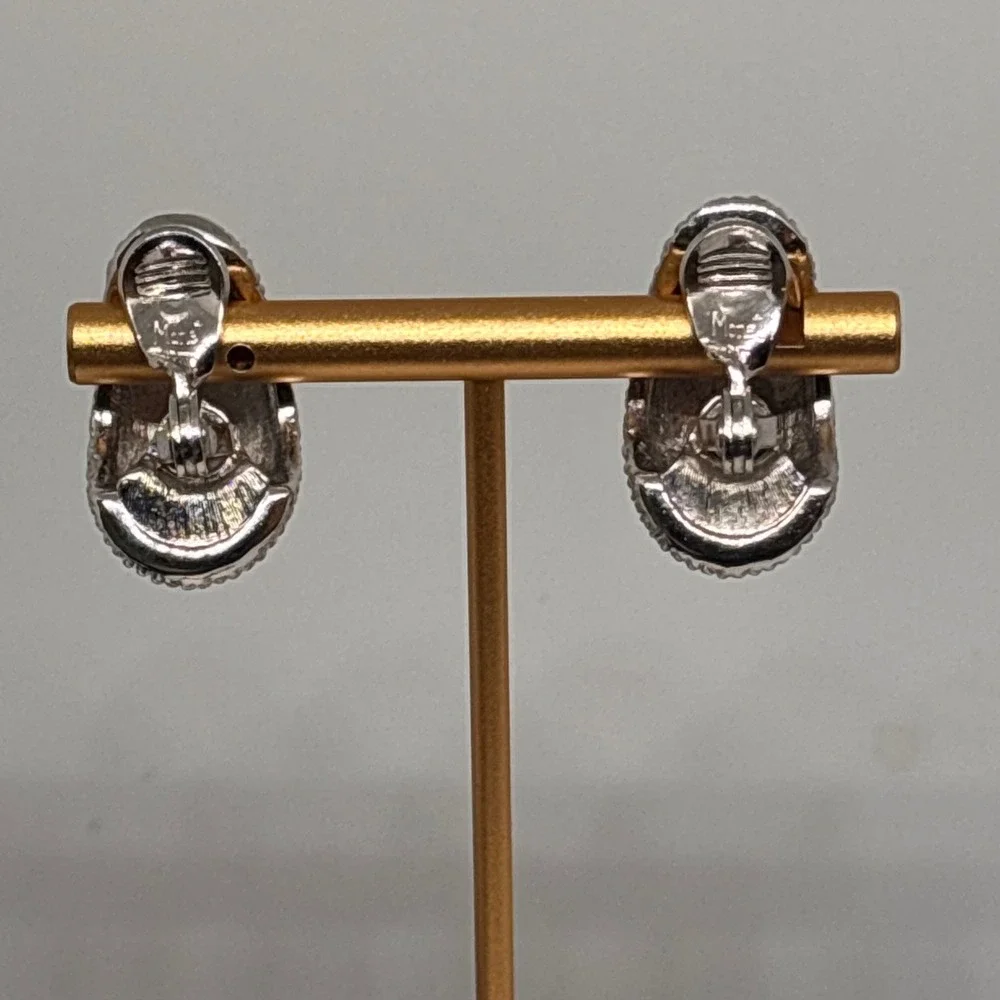 Monet Clip‎ On Earrings Silver Tone Textured Dome Vintage Designer Costume